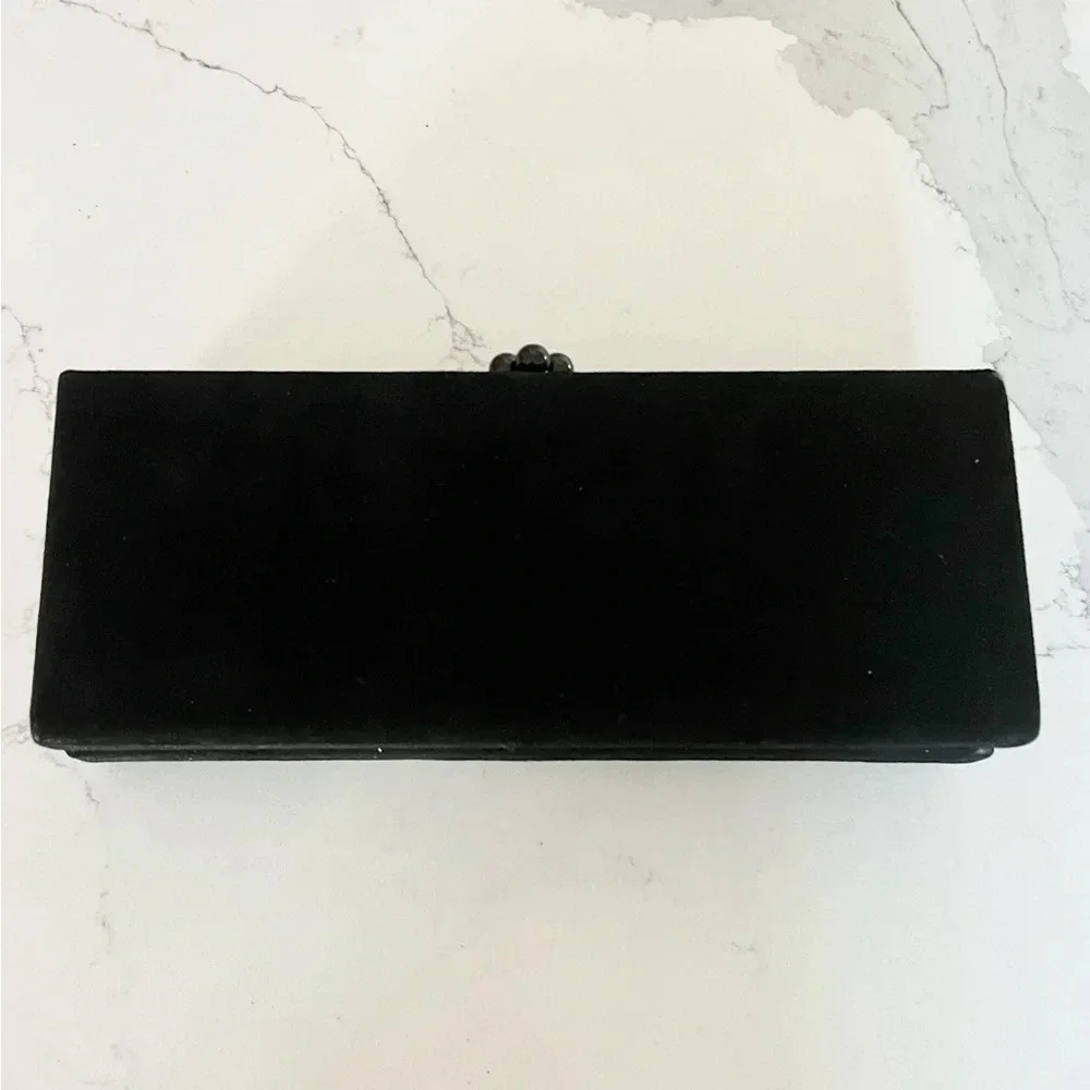 EDIE PARKER Nailed Acrylic Black Suede Clutch Bag